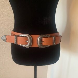 Three Bird Nest Orange Belt with Silver Buckles